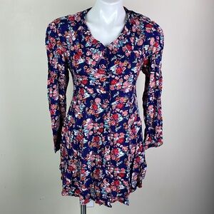 Vintage Long Sleeve Grunge Dress Button Front Floral